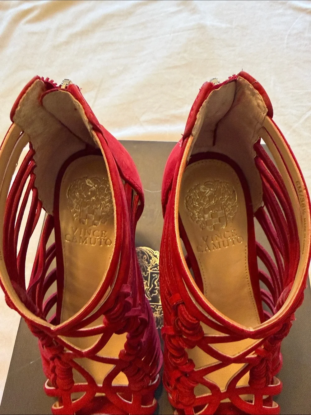 Vince Camuto Red Strappy Cage High Heel Sandals